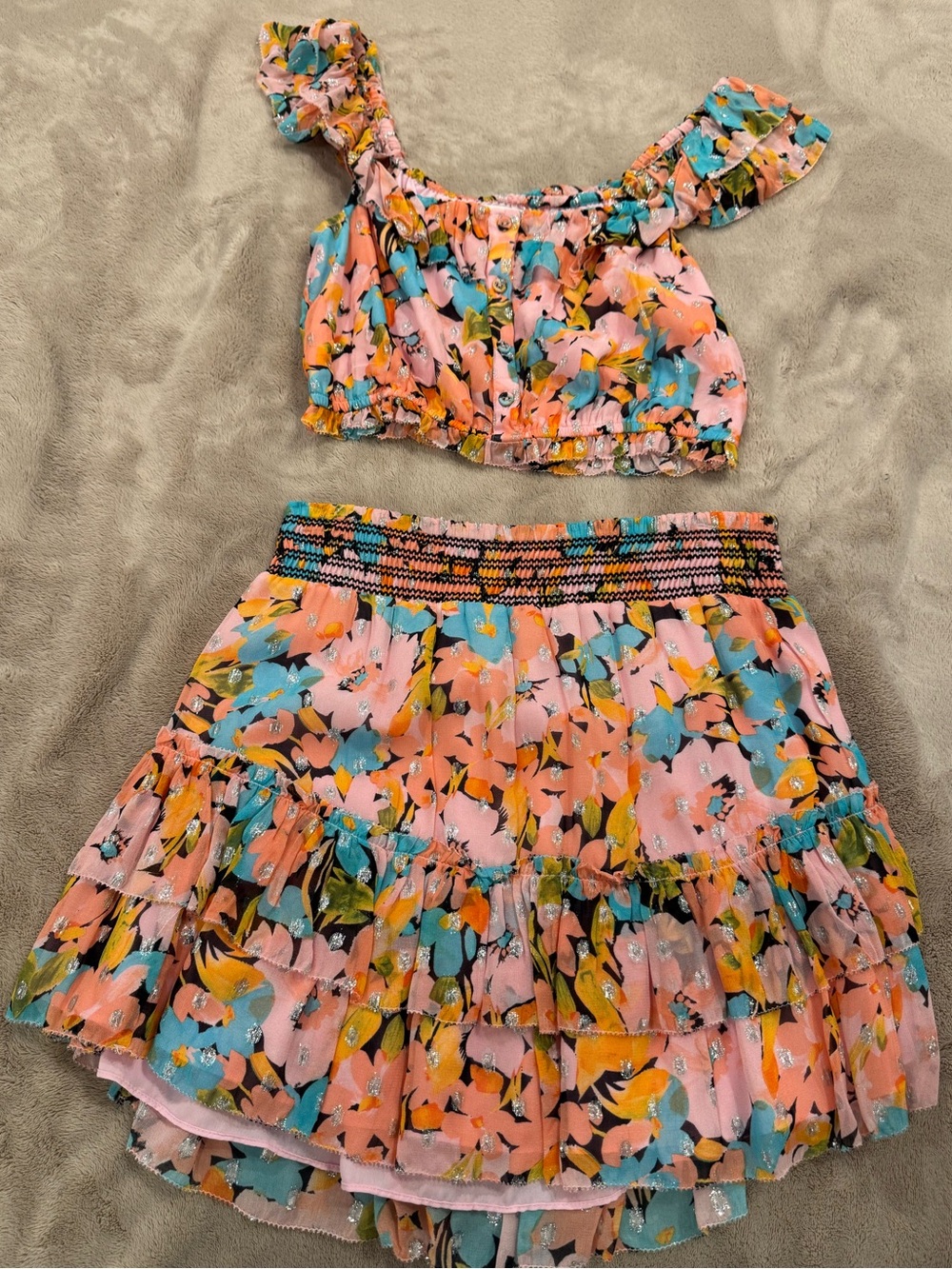 NEW | SAYLOR Leslie Pink Floral Tiered Mini Skirt & Top Set